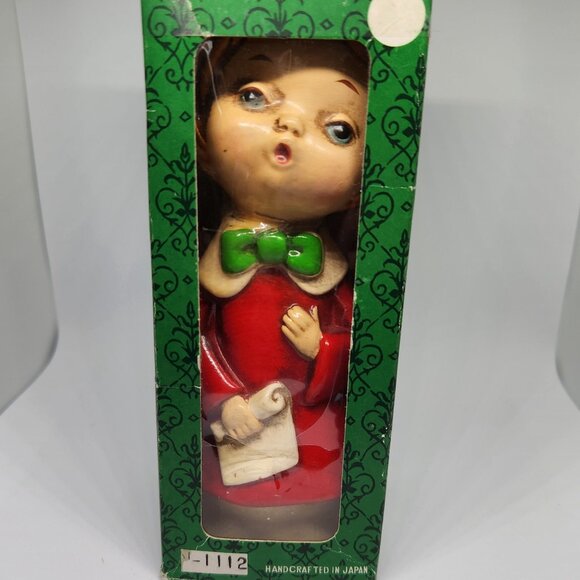 Vintage Christmas Chalk Ware Caroler Red Smock Made in Japan New in Box - Picture 8 of 8